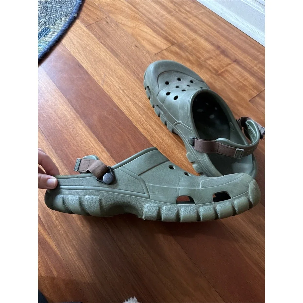 Crocs Offroad Army Green Brown Adjustable Straps Slides Men's Size 13